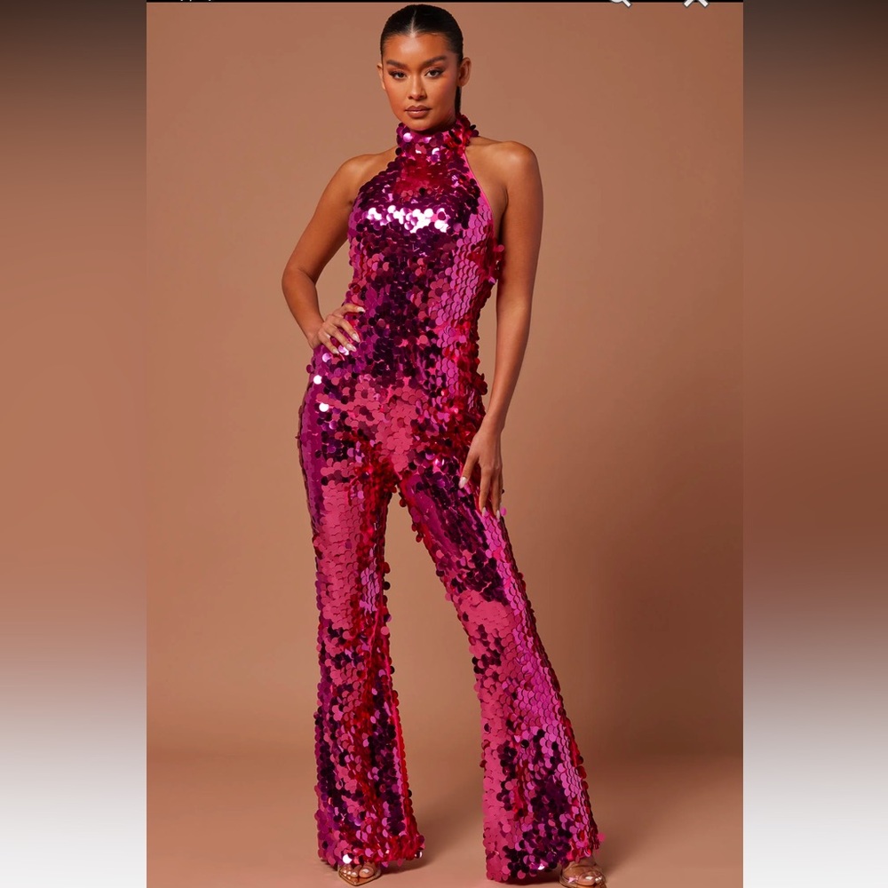 Fashionova Jesslyn Sequin pink jumpsuit